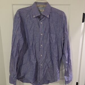 Men's Blue Striped Shirt Linen Cotton Maurizio Baldassari